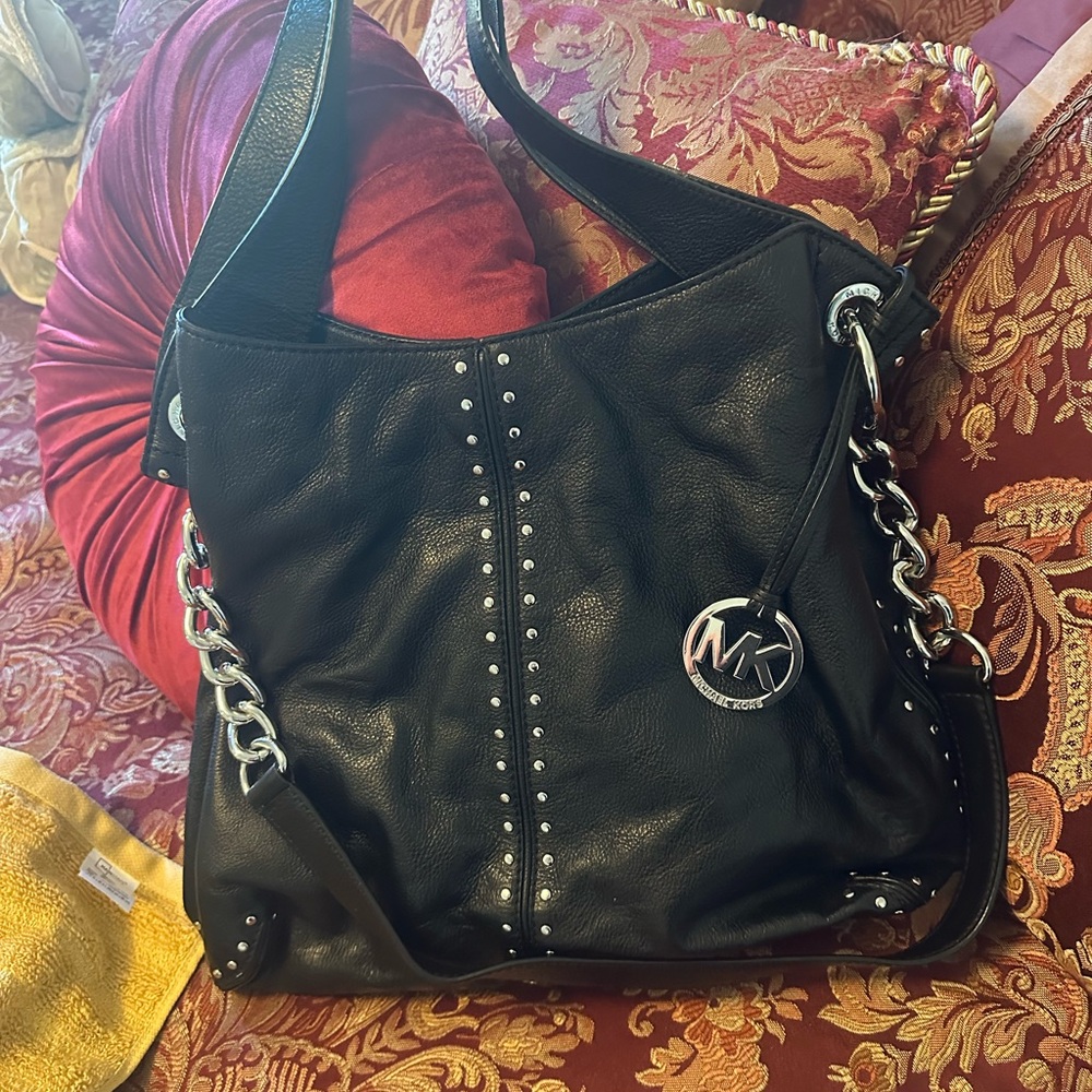 Michael Kors Black and Silver Studded Shoulder Bag
